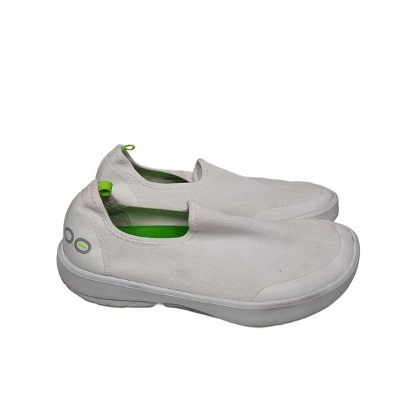 OOFOS Shoes - Oofos Women's White and Lime Green Slip-On Shoes Size 8.5